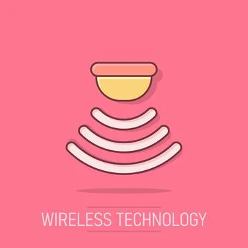 Motion sensor icon in comic style. Sensor waves vector cartoon illustration.. Stock Illustration