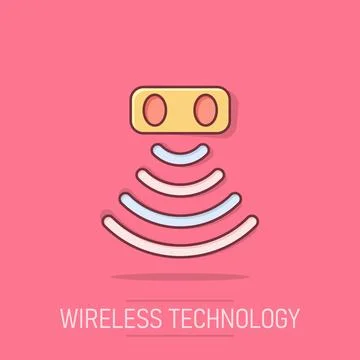 Motion sensor icon in comic style. Sensor waves vector cartoon illustration.. Stock Illustration