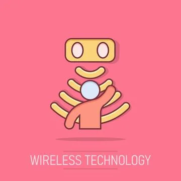Motion sensor icon in comic style. Sensor waves with man vector cartoon ill.. Stock Illustration