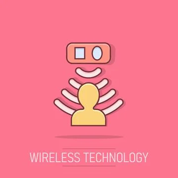 Motion sensor icon in comic style. Sensor waves with man vector cartoon ill.. 스톡 일러스트
