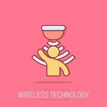 Motion sensor icon in comic style. Sensor waves with man vector cartoon ill.. Stock Illustration