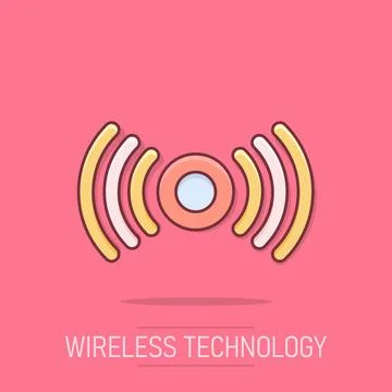 Motion sensor icon in comic style. Sensor waves vector cartoon illustration.. Illustrazione stock