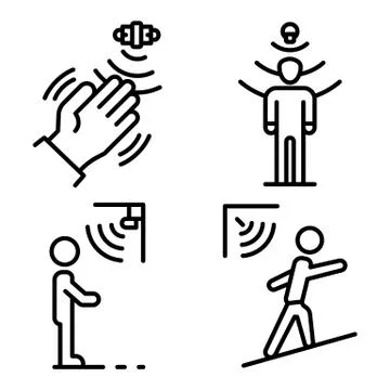 Motion sensor icons set, outline style Stock Illustration