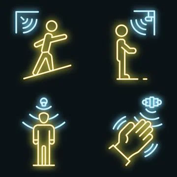 Motion sensor icons set vector neon Stock Illustration