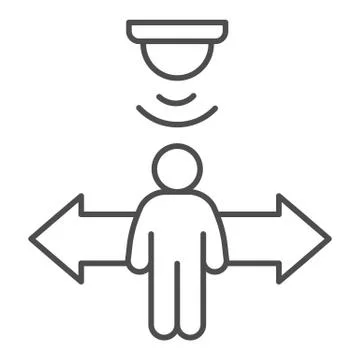 Motion sensor with man and arrows thin line icon, smart home symbol, guard Stockillustratie