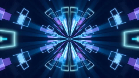 Motion shapes and particles and flashing light on blue background, loop Stock Footage 124864040