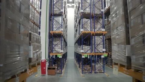 Motion shot of interior and products in industrial warehouse of modern factory. Stock Footage 124453002