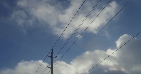 Motion shot looking up driving and passing hydro poles and power lines Stock Footage 71166596
