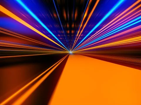 Motion speed lights. Speed motion on the neon glowing road at dark. Stock Illustration