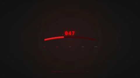 Motion of a speedometer needle indicating speed in a vehicle at night. 库存影片 342555134