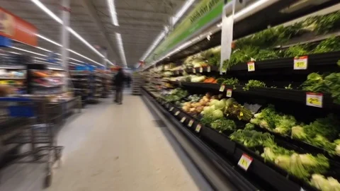 Motion Steadicam Walk Through Walmart Aisle Stock Footage 72000331