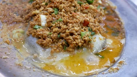 Motion of steamed codfish with savory crisbean and heavy steam Stock Footage 100579824