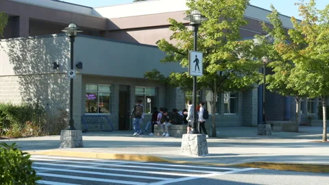 Motion of students chatting on campus in Coquitlam BC Canada Stock Footage 95614323