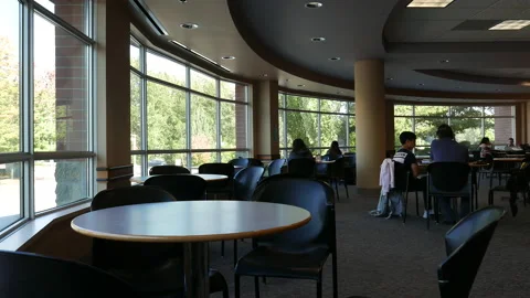 Motion of students talking on campus cafeteria in Coquitlam BC Canada Stock Footage 95614188