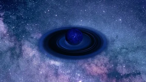 Motion Style Blue Sphere Orbiting Deep Space Disk with Milky Way Background Stock Footage 345705518