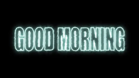 Motion Style Good Morning Text Animation Electric Energy Glow on Black Stock Footage 345706776