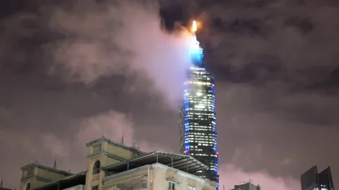 Motion of the Taipei 101 building with moving clouds on background Stock Footage 87775856