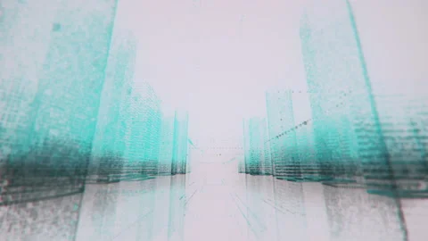 Motion through the azure and black colored model of digital city contained of Stock Footage 168952522