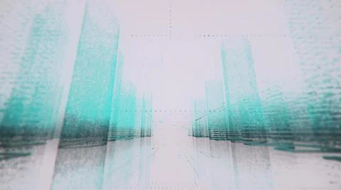 Motion through the azure and black colored model of digital city contained of Stock Illustration