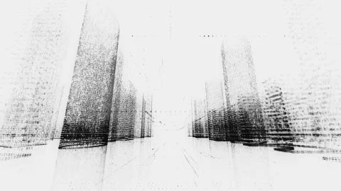 Motion through the black contrast model of abstract digital city contained of Stock Illustration