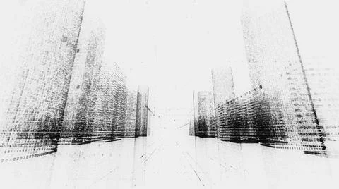 Motion through the black contrast model of abstract digital city contained of Stock Illustration