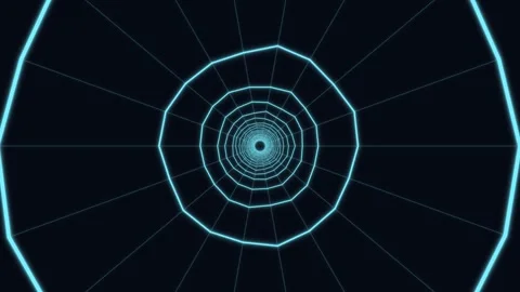 Motion through blue circular lines in a dark space Stock Footage 336995076