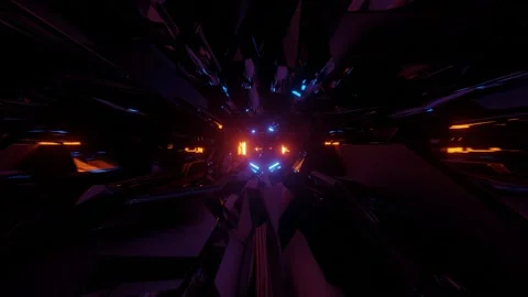 Motion through dark tunnel with sparkling neon lights 3d illustration Stock Footage 160528994