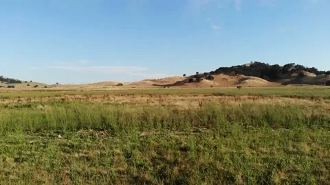 Motion Through Drone Grass Field Prarie California Land- Stock Footage 145432792