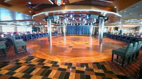 Motion through empty dance floor in night club at day on ship Stock Footage 11533273