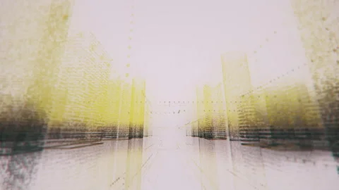 Motion through the yellow and black colored model of abstract digital city Stock Footage 249361021
