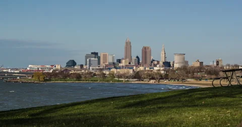 Motion time lapse of the Cleveland skyline Stock Footage 62249371