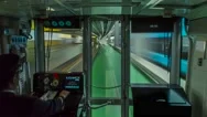 Motion Time-Lapse (Hyperlapse) Of The Suspended Monorail Moving Through The City Stock Footage