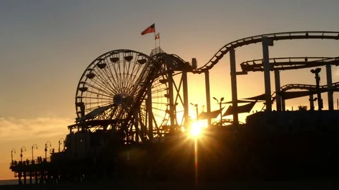 Motion time lapse of a pacific park rollercoaster, at a evening, at Santa M.. Stock Footage 72772180