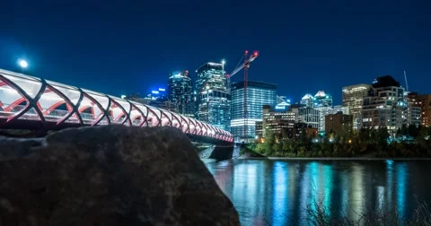 Motion Time Lapse of the Peace Bridge at night in Calgary, Alberta. Stock Footage 68103433