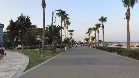 Motion Time Lapse Shot of Sea Side Park. Molos Park, Limassol Stock Footage 83324197