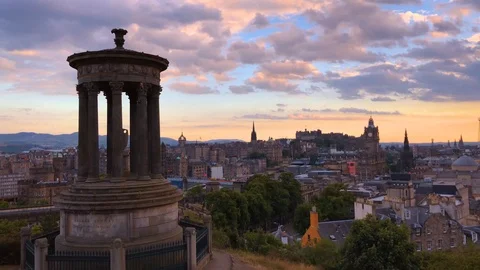 Motion time lapse of sunset in Edinburgh, Scotland taken from Calton Hill. Stock Footage 95117413