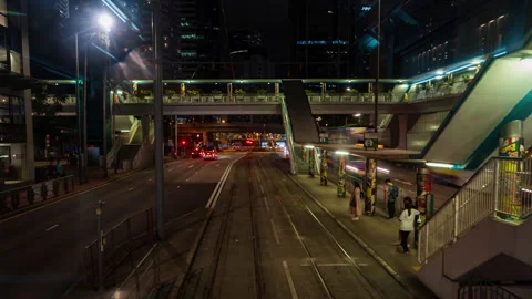 Motion Time lapse View from the front of tram in Hong Kong Moving along the.. Stock Footage 240856855