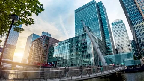 Motion time lapse view of people rushing over a footbridge in London Stock-Footage 276890247