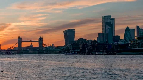 Motion time lapse view of the skyline of London during sunset Stock Footage 155939097