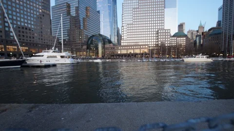 Motion Time-lapse of the World Trade Center and Harbor Stock Footage 90263973