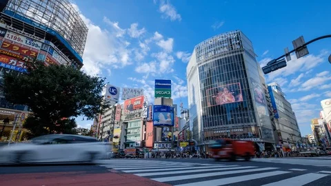 Motion timelapse footage of the famous Shibuya scramble crossing, Tokyo, Japan Stock Footage