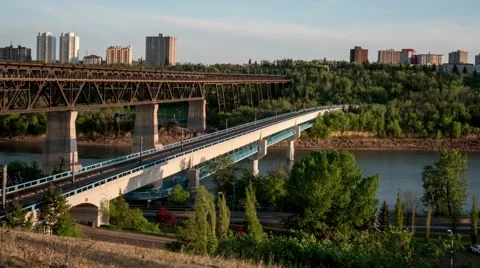 Motion timelapse of High Level bridge in Edmonton Alberta Stock Footage 62882629
