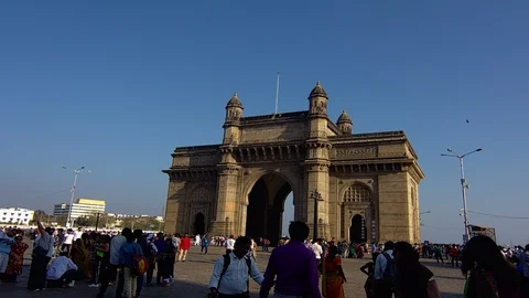 Motion Timelapse ( Hyperlapse ) of the Gateway of India, Mumbai, India Stock Footage 123000960