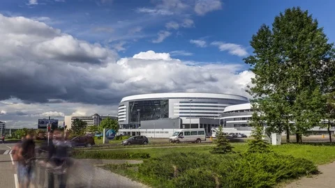 Motion timelapse (hyperlapse) of the Minsk City Ice hockey Arena. Belarus Vidéo 79813464