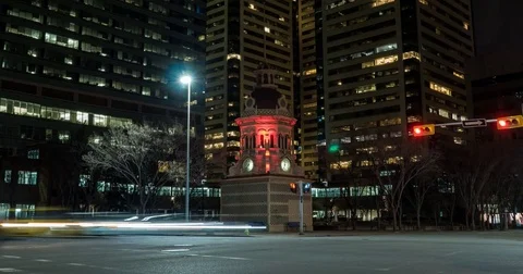 Motion timelapse of James Short School Clock Tower in Calgary, Alberta Stock Footage 74445760
