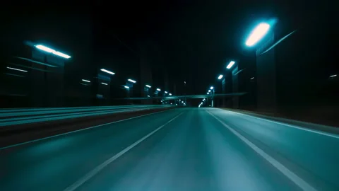 Motion Timelapse of The Night Rush Drive In A Big City. Speedy Car Driving The Stock-Footage 169718462