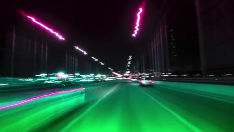 Motion Timelapse of The Night Rush Drive In A Big City. Speedy Car Driving on a Video stock 314699153