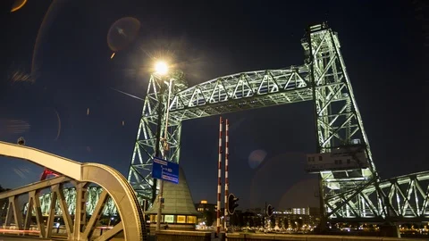 Motion timelapse night traffic on bridge Rotterdam Stock Footage 96600073