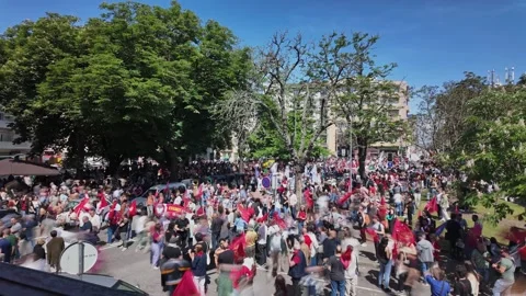 Motion timelapse of people during 25th of April celebrations in Porto city Stock Footage 334166125