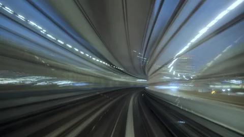 Motion Timelapse POV Shot View From Monorail At Night Stock Footage 276543112